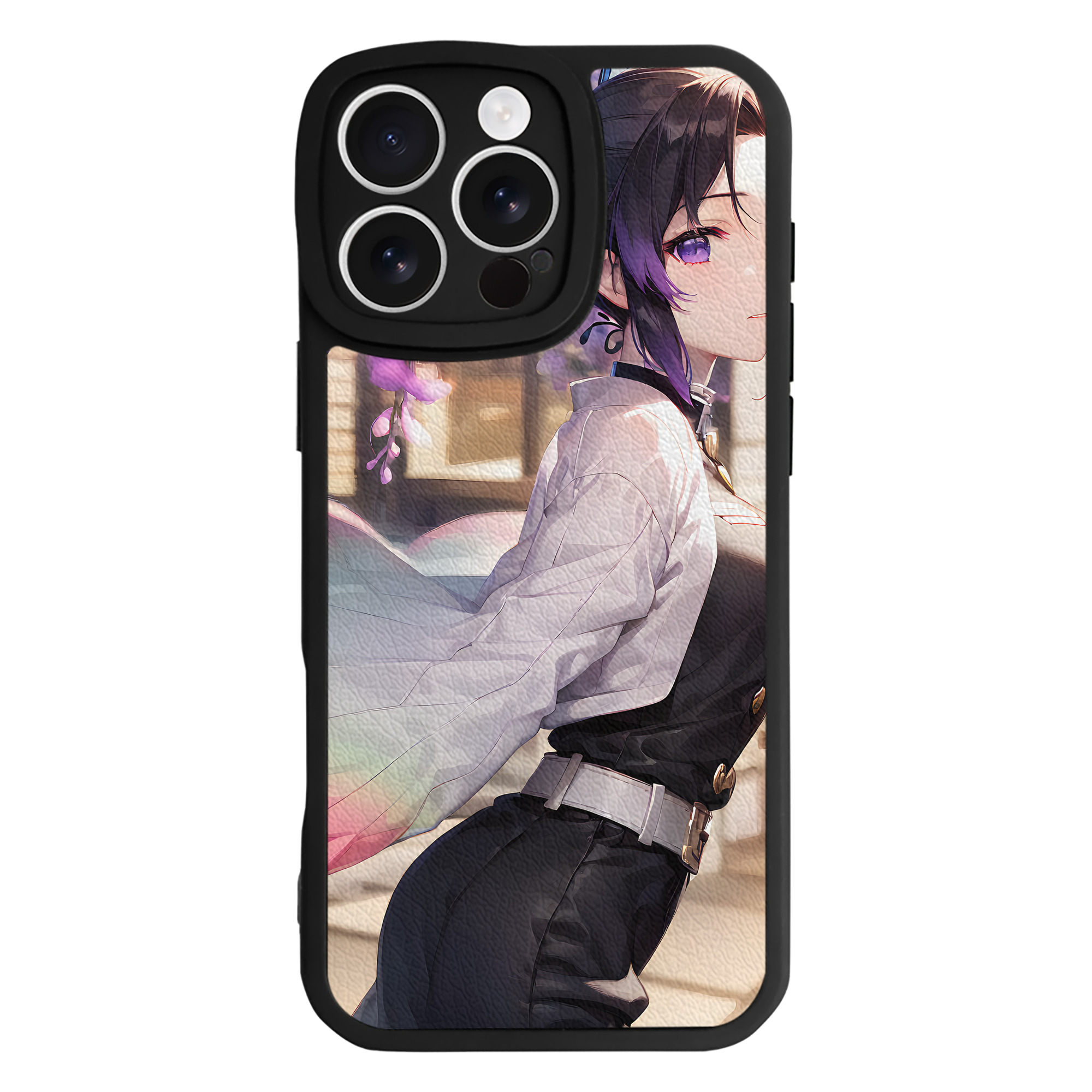 （画像用） 鬼滅の刃（きめつのやいば）蟲柱-胡蝶 しのぶ／こちょう しのぶ Kochou Shinobu 【iPhone 16シリーズ対応】シリコンスマホケース（レザー調） 材質：シリコン